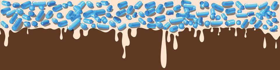 Colorful glaze for baked products. Glaze topping for donuts, cupcakes and Easter cakes. Vector Illustration