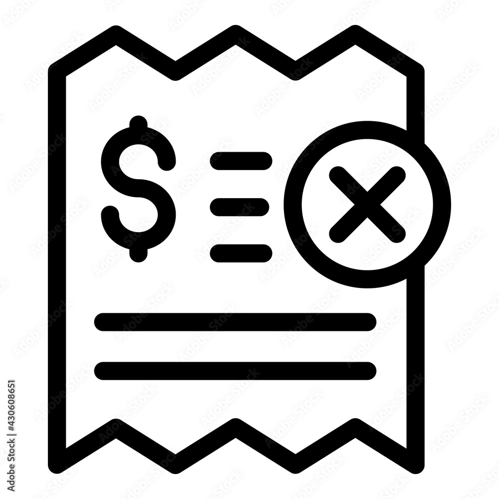 Poster Bill payment cancellation icon. Outline Bill payment cancellation vector icon for web design isolated on white background