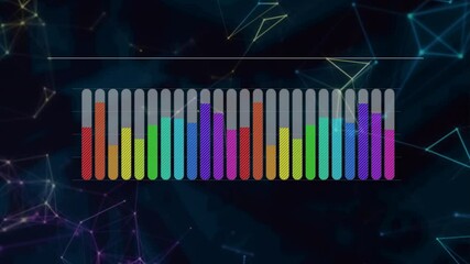Colorful statistical data processing against glowing network of connections against black background