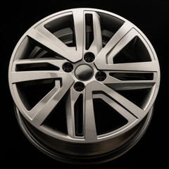fashionable modern alloy wheel for car, gray color. square close-up photo