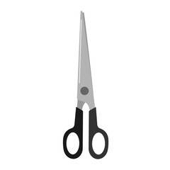 Scissors isolated on white background. Scissors with black hand in flat style for paper, hairdresser, tailor.