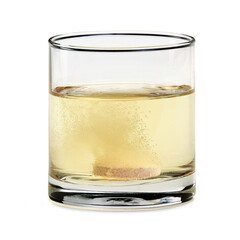 effervescent tablet in the glass, isolated on white background