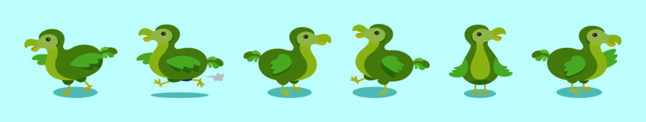 set of dodo bird cartoon icon design template with various models. vector illustration isolated on black background © eny