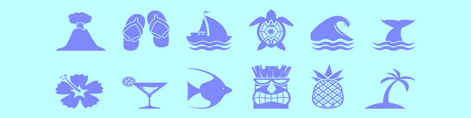 set of hawaii cartoon icon design template with various models. vector illustration isolated on purple background