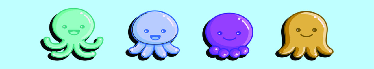 set of octopus cartoon icon design template with various models. vector illustration isolated on blue background