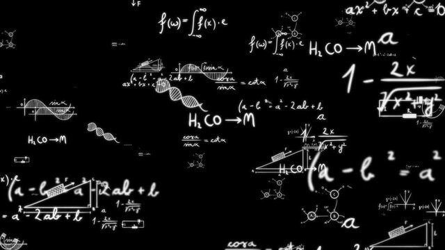 Animation presents handwritten mathematical formulas on two colors background flying through the camera.