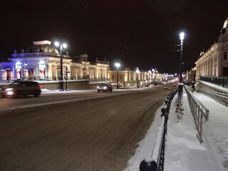 View of the winter street of the Omsk city.