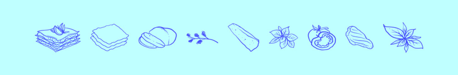 set of delicious foods cartoon icon design template with various models. vector illustration isolated on blue background