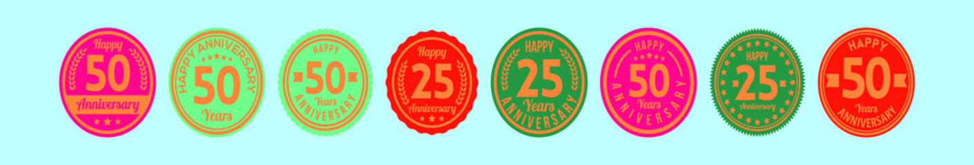 set of anniversary and birthday cartoon icon design template with various models. vector illustration isolated on blue background