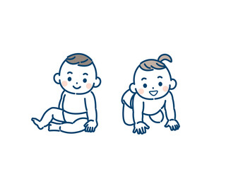 Obraz na płótnie Canvas 赤ちゃん　男の子と女の子　お座り　ハイハイ　双子　イラスト素材