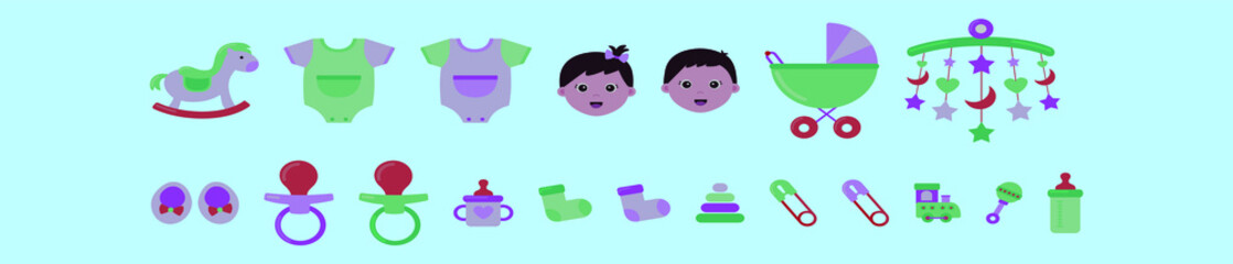 set of baby shower cartoon icon design template with various models. vector illustration isolated on blue background