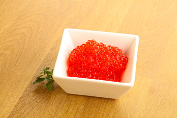 Red caviar in the bowl