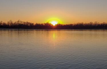 View of the autumnal bank of the Irtysh River in the Omsk Region.