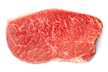 fresh premium Japanese meat sliced wagyu marbled beef isolated on white background, top view