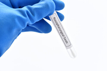 Obraz premium Nasopharyngeal swab from patient for COVID-19 test by using RT-PCR method 