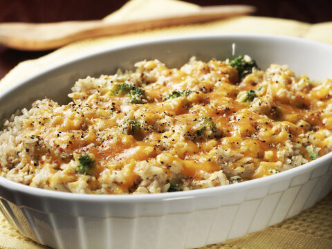 Broccoli, cheese and rice Casserole images for the food industry.
