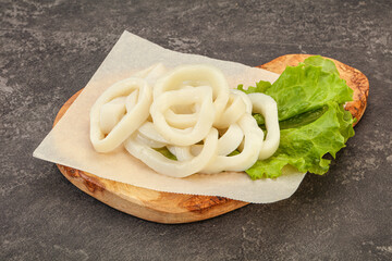 Raw squid rings for cooking