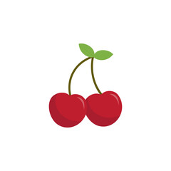 Red cherry with leaf isolated on white background. Fresh fruit icon. Vector stock