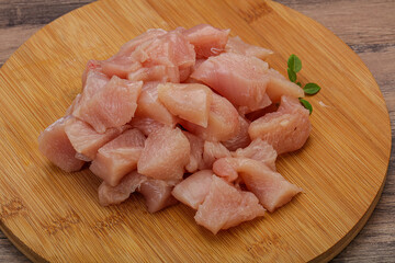 Raw diced chicken for cooking