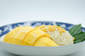 Sweet sticky rice with coconut milk and mango