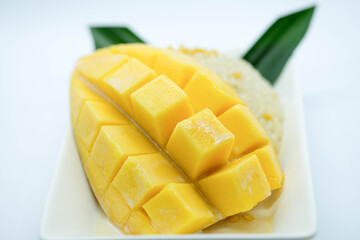 Sweet sticky rice with coconut milk and mango