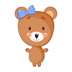 Fototapeta premium Cute baby bear cartoon girl. Vector illustration.
