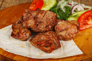 Grilled beef barbeque served vegetables