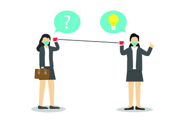 Idea vector concept: Young businesswoman giving solution to her partner while using can phone 