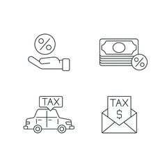 Tax Service linear icons set. Taxation. Thin line customizable illustration. Contour symbol. Vector isolated outline drawing. Editable stroke
