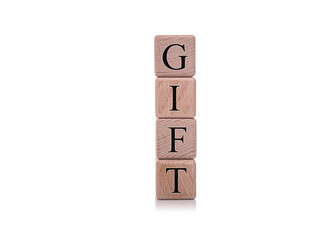 Gift. Wooden cubes with the word gift on a white background.
