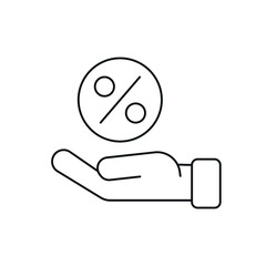 Hand with percentage linear icon. Taxation. Thin line customizable illustration. Contour symbol. Vector isolated outline drawing. Editable stroke