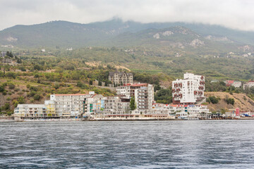 Complex of buildings on the shore.