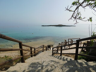 Fototapeta na wymiar fig tree beach, cyprus. april 2021. calm sea at fig tree beach Paralimni, Cyprus April 2021
