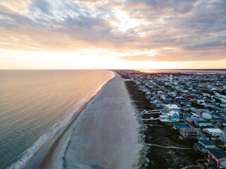 Aerial View of Atlantic Beach on the Crystal Coast of North Carolina at Sunset