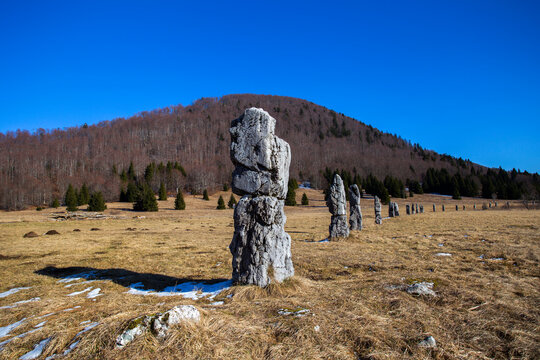 Matic poljana - rocks as monument for in World war 2 frozen partisans near Mrkopalj, Croatia