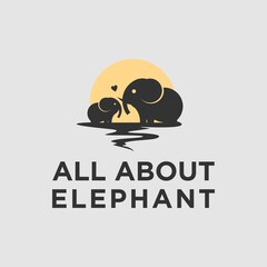 animal elephant with baby logo design vector