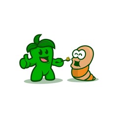 trees and worms character mascot cartoon design illustration