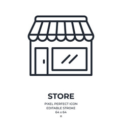 Store editable stroke outline icon isolated on white background flat vector illustration. Pixel perfect. 64 x 64.