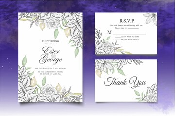 Fototapeta na wymiar Hand Drawn Floral Wedding Invitation Set