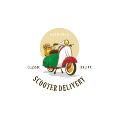 Awesome scooter classic delivery logo illustration Vector