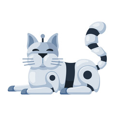 Robot cat cartoon icon. Electronic kitten friend. Pet, metal domestic animal companion.