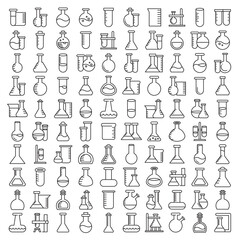 big set of laboratory flask and tube icons set vector