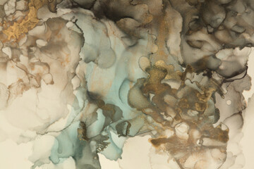 Abstract black, brown and gold glitter color horizontal background. Marble watercolor texture. Alcohol ink colors.