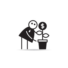 businessman and dollar plant pot icon for investment concept