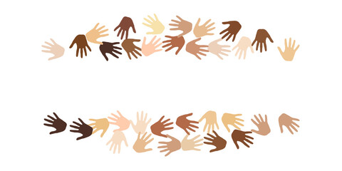 Fototapeta na wymiar Woman and man hands of various skin tone silhouettes. Elections concept.