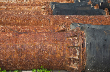 A rusty on oil pipeline