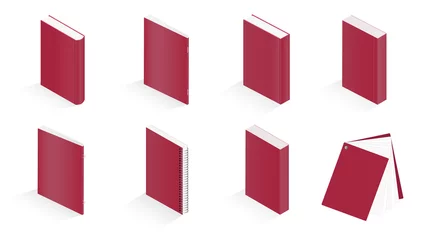 Fotobehang Books. Set of vector isometric illustrations of notebook, notepad, magazine, booklet, brochure, book isolated on white background. © Irina Anashkevich