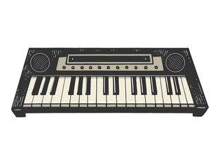 Synthesizer electronic piano instrument color sketch engraving vector illustration. Scratch board style imitation. Black and white hand drawn image.