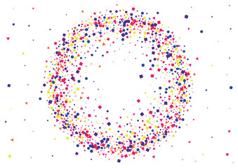 Blue Confetti Element Illustration. Festival Square Background. Green Carnival Round Isolated. Red Design Circle.