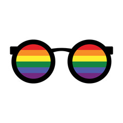Vector illustration of sunglasses with LGBT gay rainbow lenses isolated on white background. Rainbow, LGBT pride, gay, human rights concept.